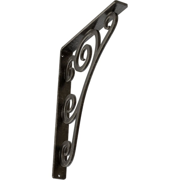 Ekena Millwork Tristan Wrought Iron Bracket, (Single center brace), Antiqued Warm Silver 1 1/2"W x 10"D x 12"H BKTM01X10X12STNAWS - main